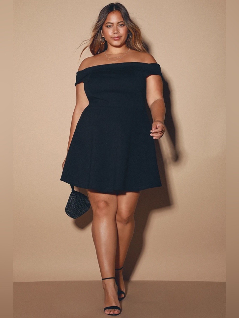 Lulus Season of Fun Black Off the Shoulder Skater Dress